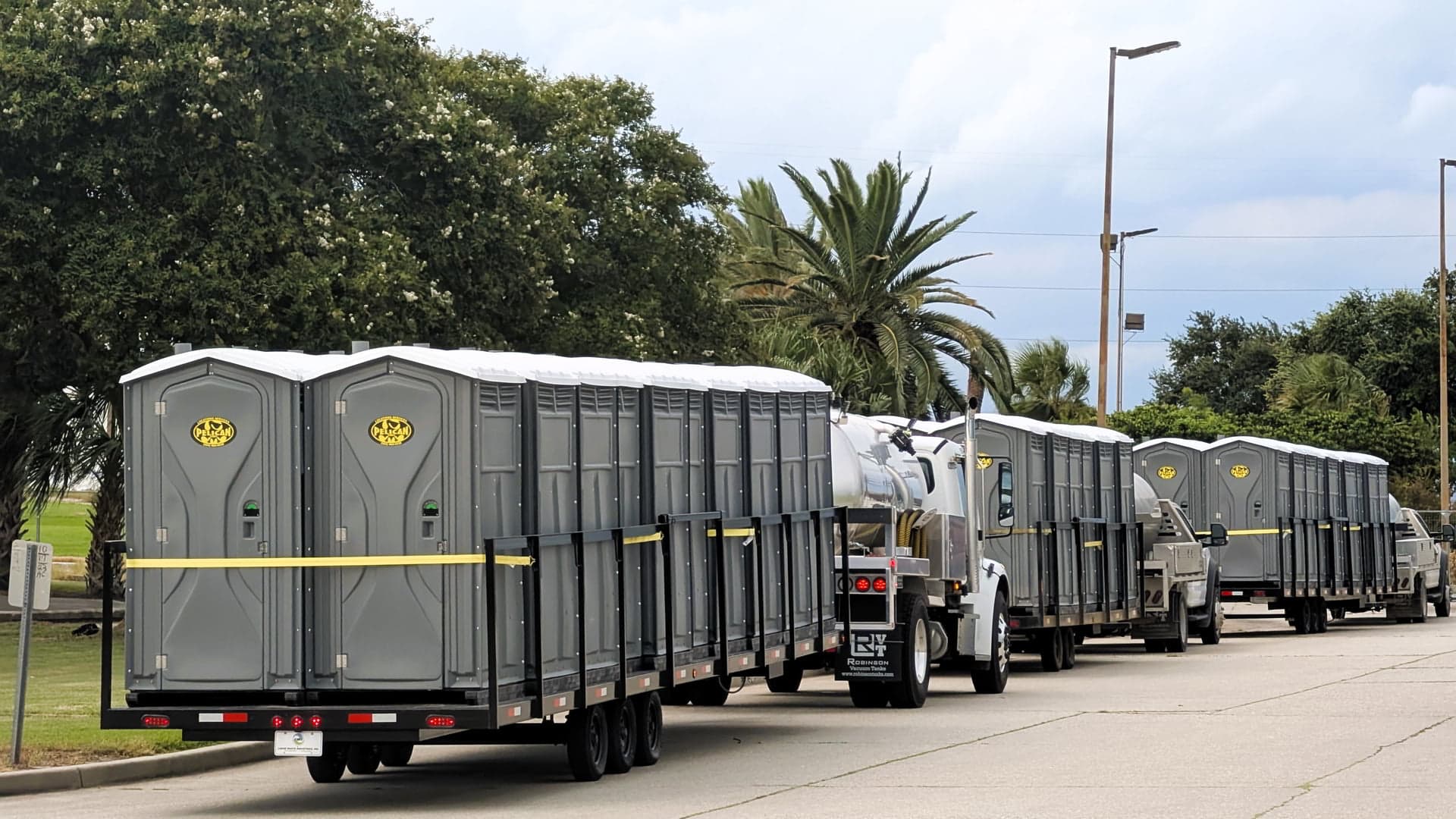 rental porta potties being delivered